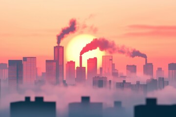 Fototapeta premium City covered in smog, air pollution, climate change effects, 3D illustration