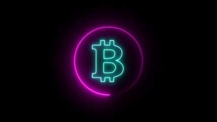 glowing neon Bitcoin sign animation icon price money wealth Bitcoin coin animated sing symbol  Versatile money themed title or background with variations of motion, light intensity and size.