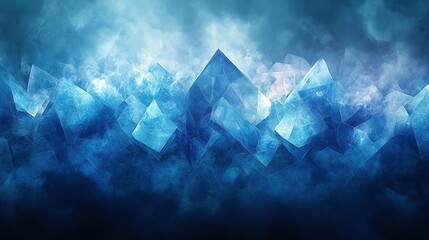 Fototapeta premium Abstract Blue Crystal Mountain Range with Fog