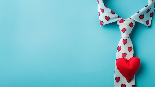 Heart-shaped tie on a soft blue background celebrating father’s day, symbolizing love and appreciation for dads, perfect for greeting cards, social media posts, and heartfelt messages of gratitude
