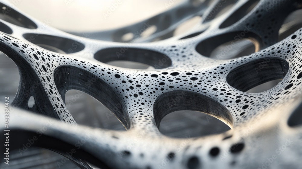 Poster abstract metallic structure with circular holes.