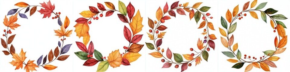 Obraz premium a fall leaf wreath adorned with autumn leaves and berries in warm tones