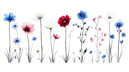 Colorful Hand-Drawn Floral Arrangement on White Background