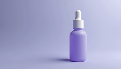 Frosted Purple Cosmetic Dropper Bottle with White Cap on Muted Blue Background