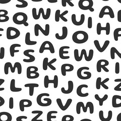 Seamless pattern of black alphabet letters with a transparent background, suitable for children's pattern design needs, for print, fashion, surfaces, wrapping paper, covers and others
