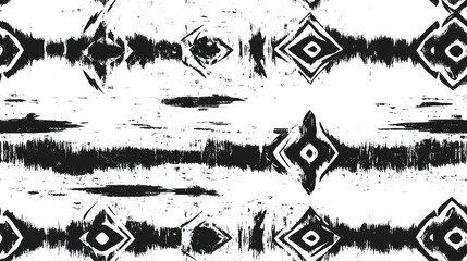 Obraz premium Black Geometric Design White Geometric Ikat Black Ethnic Symbols Wavy Batik White Striped Waves Mystical Spiritual Pattern Parallel Magic Texture Striped Hand Divider Surreal Wallpaper Design