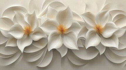 Fototapeta premium Abstract White Flowers with Beige Center Paper Texture Background