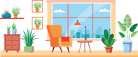 Modern Interior Design with Sofa Set Flat Vector Isolated