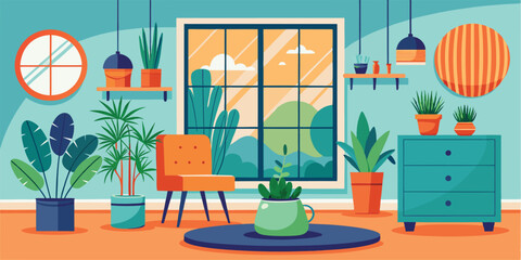 Modern Interior Design with Sofa Set Flat Vector Isolated