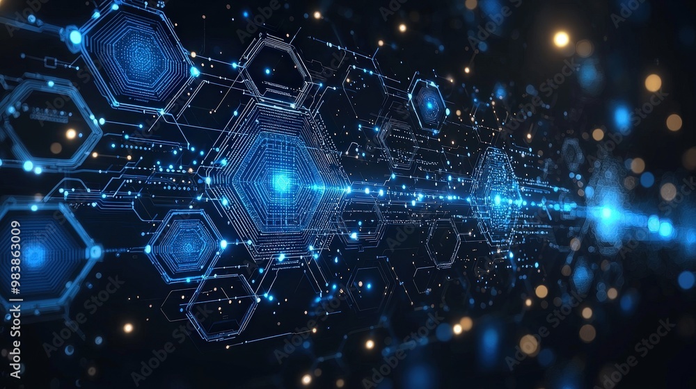 Aufkleber abstract futuristic technology background with glowing hexagons and lines