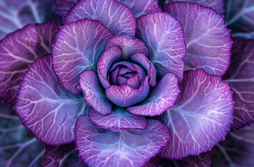 Close-up of an ornamental cabbage with purple leaves