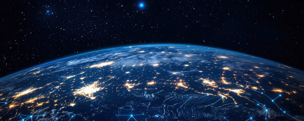 Global network of connected devices and data currents on banner layout