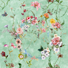 Beautiful seamless pattern painting wiht flower, botany. print for fabric, textile, packaging .