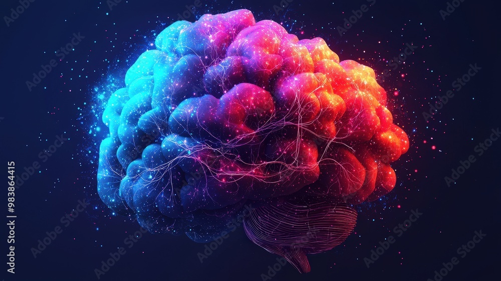 Poster abstract brain with neural network connections and glowing lights