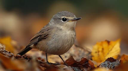 Fototapeta premium Majestic Tiny Warbler Amidst Lush Foliage - Detailed Close-up of Feathers and Surroundings