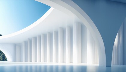 Modern White Pillar Hall with Curved Ceiling Design