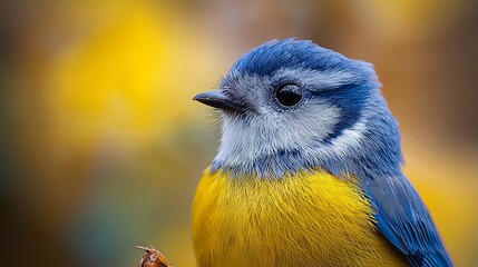 Obraz premium Vibrant Close-Up: Eurasian Blue Tit Feeding on Seeds with Stunning Feather Patterns