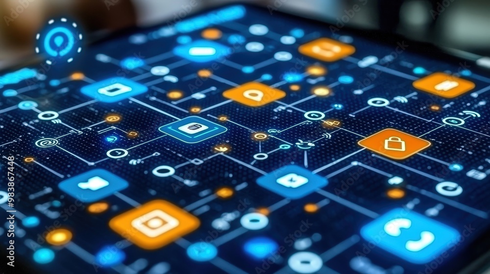 Poster digital network with icons and lines
