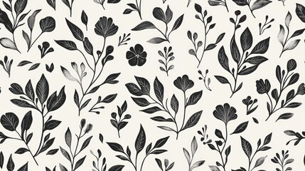 Fototapeta premium Vintage seamless pattern featuring abstract floral illustrations in black and white suitable for printing fabric tiles web design clothing backdrops and wrapping paper