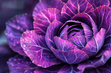 Obraz premium close-up shot of an ornamental cabbage with vibrant purple leaves and intricate patterns 