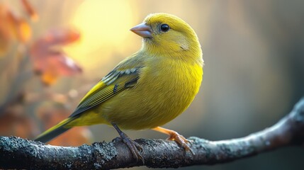Obraz premium Majestic Green Finch: Hyper-Realistic Portrait of a Vibrant Bird in its Natural Habitat