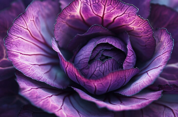 Obraz premium close-up shot of an ornamental cabbage with vibrant purple leaves and intricate patterns 