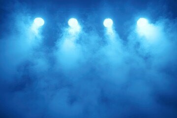 Fototapeta premium Four Bright Spotlights Illuminating Blue Smoke