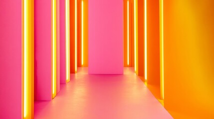 Obraz premium Vibrant Neon Pink and Yellow Smooth Surface with Upward Streaming Light Beams - Dynamic and Energetic Mood