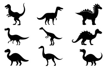 Set of dinosaur black silhouette vector illustration isolated on a transparent background