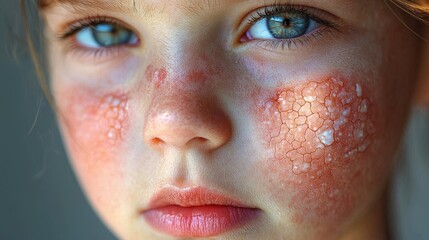 Naklejka premium Closeup of Child s Face with Dry Cracked Skin