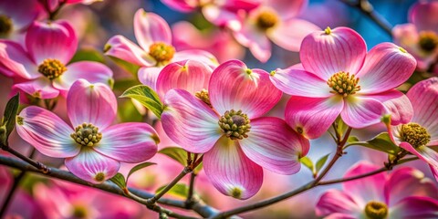 Stunning close-up visuals of blooming dogwood trees highlight their fragile flowers and leaves, showcasing nature's