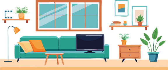 Modern Interior Design with Sofa Set Flat Vector Isolated