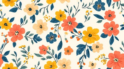 Obraz premium Seamless Pattern featuring Small Simple Flowers for use in Cards Covers or Curtains A Colorful Feminine Ornament with a Bright Modern Texture in a Rustic Style Background Design with Small Flowers