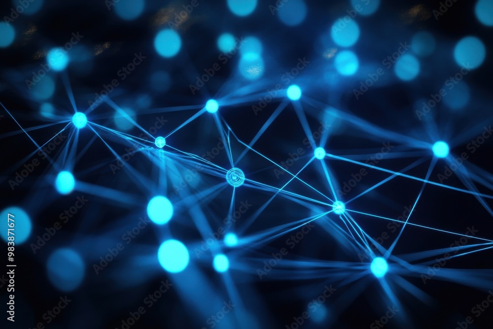 Poster a minimalistic and abstract representation of a network of digital connections on a dark