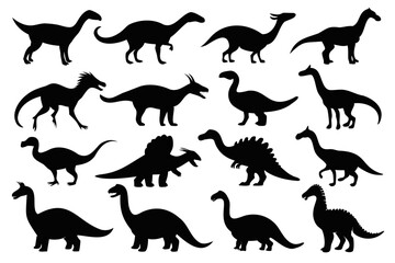 Set of dinosaur black silhouette vector illustration isolated on a transparent background