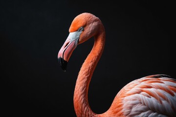 Obraz premium portrait of a beautiful flamingo on a black background