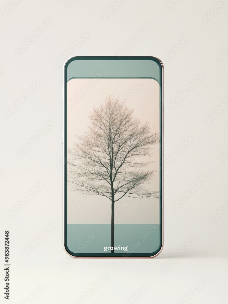 Leinwandbilder minimalist graph of a smartphone with a tree growing from the screen, merging technology and nature