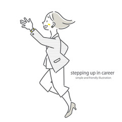 上昇思考の強いポジティブなビジネスウーマン　シンプルでお洒落な線画イラスト