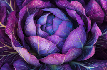 A purple cabbage with rich colors and detailed textures