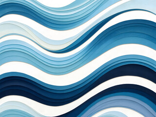 A pattern of blue waves made from paper, arranged in varying shades and sizes