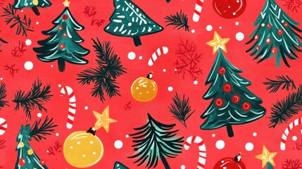 Fototapeta premium Hand drawn illustration with a vibrant Christmas holiday backdrop Perfect for presentations printing and graphics Enhance your creations with festive charm