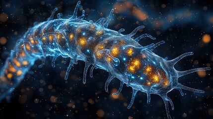 D Render of a Glowing Blue and Orange Microbe