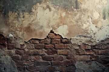 Chipped plaster wall texture with exposed brick underneath