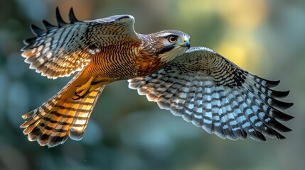 Majestic Eurasian Sparrowhawk Soaring with Graceful Movements and Intense Gaze