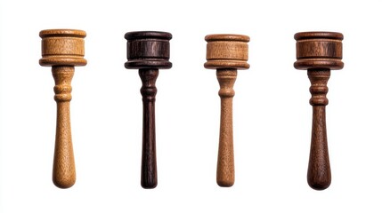 A picture with four wooden gavels. Each gavel looks a little different