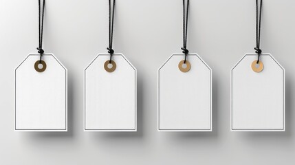Blank tags hanging on a wall, ready for customization and personalization in a creative workspace. Generative AI