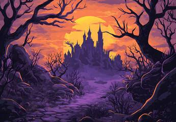 Fototapeta premium Spooky Haunted Castle in the Moonlight