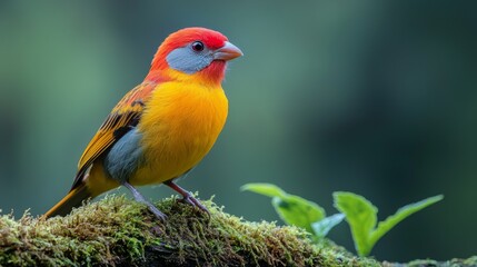 Fototapeta premium Majestic Rare Bird: Close Up of Vibrant Colors and Intricate Feathers on Mossy Log