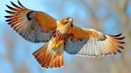 Majestic Hawk Soaring: Powerful Wings in Clear Blue Skies