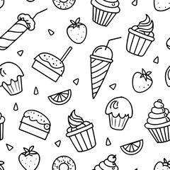Seamless pattern of restaurants delicious dessert